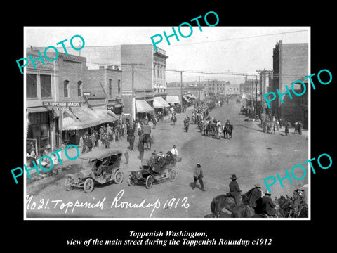 OLD LARGE HISTORIC PHOTO OF TOPPENISH WASHINGTON, MAIN STREET & ROUNDUP c1912