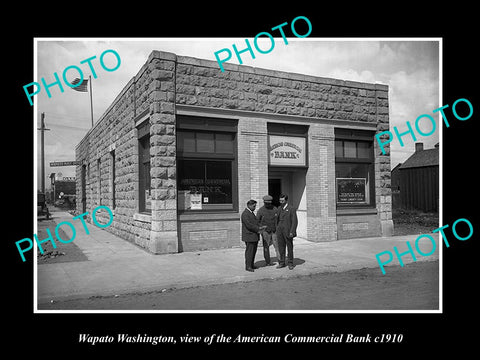 OLD LARGE HISTORIC PHOTO OF WAPATO WASHINGTON, VIEW OF THE AMERICAN BANK c1910