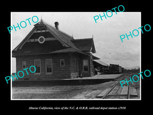 OLD LARGE HISTORIC PHOTO OF ALTURUS CALIFORNIA, THE RAILROAD DEPOT STATION c1910