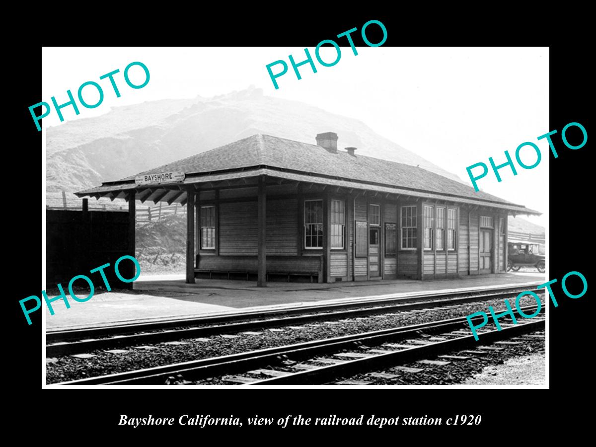 OLD LARGE HISTORIC PHOTO OF BAYSHORE CALIFORNIA, THE RAILROAD DEPOT STATION 1920