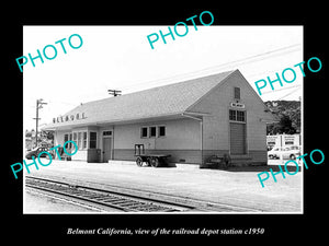 OLD LARGE HISTORIC PHOTO OF BELMONT CALIFORNIA, THE RAILROAD DEPOT STATION c1950