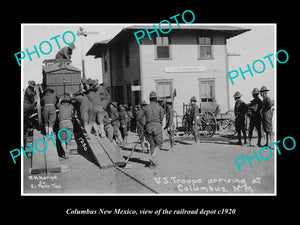 OLD LARGE HISTORIC PHOTO OF COLUMBUS NEW MEXICO THE RAILROAD DEPOT STATION c1920