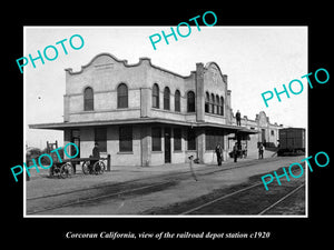 OLD LARGE HISTORIC PHOTO OF CORCORAN CALIFORNIA, RAILROAD DEPOT STATION c1920