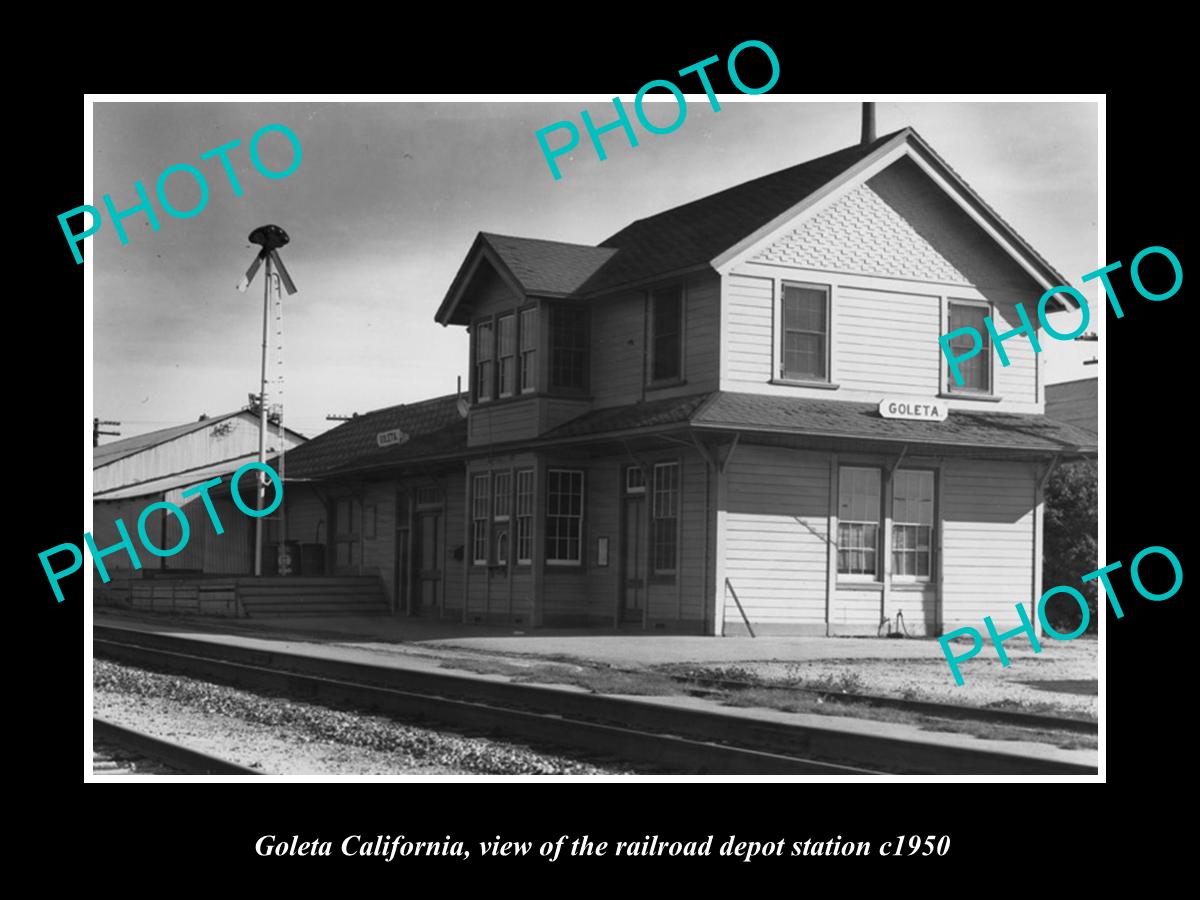 OLD LARGE HISTORIC PHOTO OF GOLETA CALIFORNIA, THE RAILROAD DEPOT STATION c1950