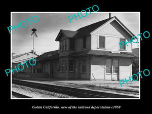 OLD LARGE HISTORIC PHOTO OF GOLETA CALIFORNIA, THE RAILROAD DEPOT STATION c1950