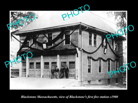 OLD LARGE HISTORIC PHOTO OF BLACKSTONE MASSACHUSETTS, THE 1st FIRE STATION c1900