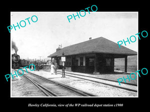 OLD LARGE HISTORIC PHOTO OF HAWLEY CALIFORNIA, THE RAILROAD DEPOT STATION c1900