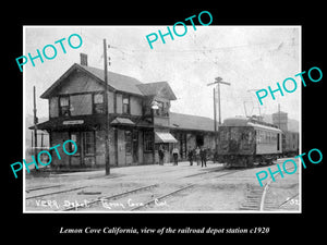 OLD LARGE HISTORIC PHOTO OF LEMON COVE CALIFORNIA, RAILROAD DEPOT STATION c1920