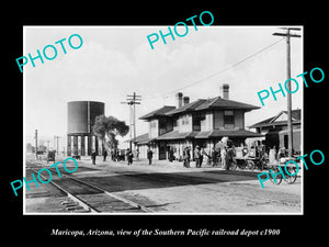 OLD LARGE HISTORIC PHOTO OF MARICOPA ARIZONA, THE RAILROAD DEPOT STATION c1900