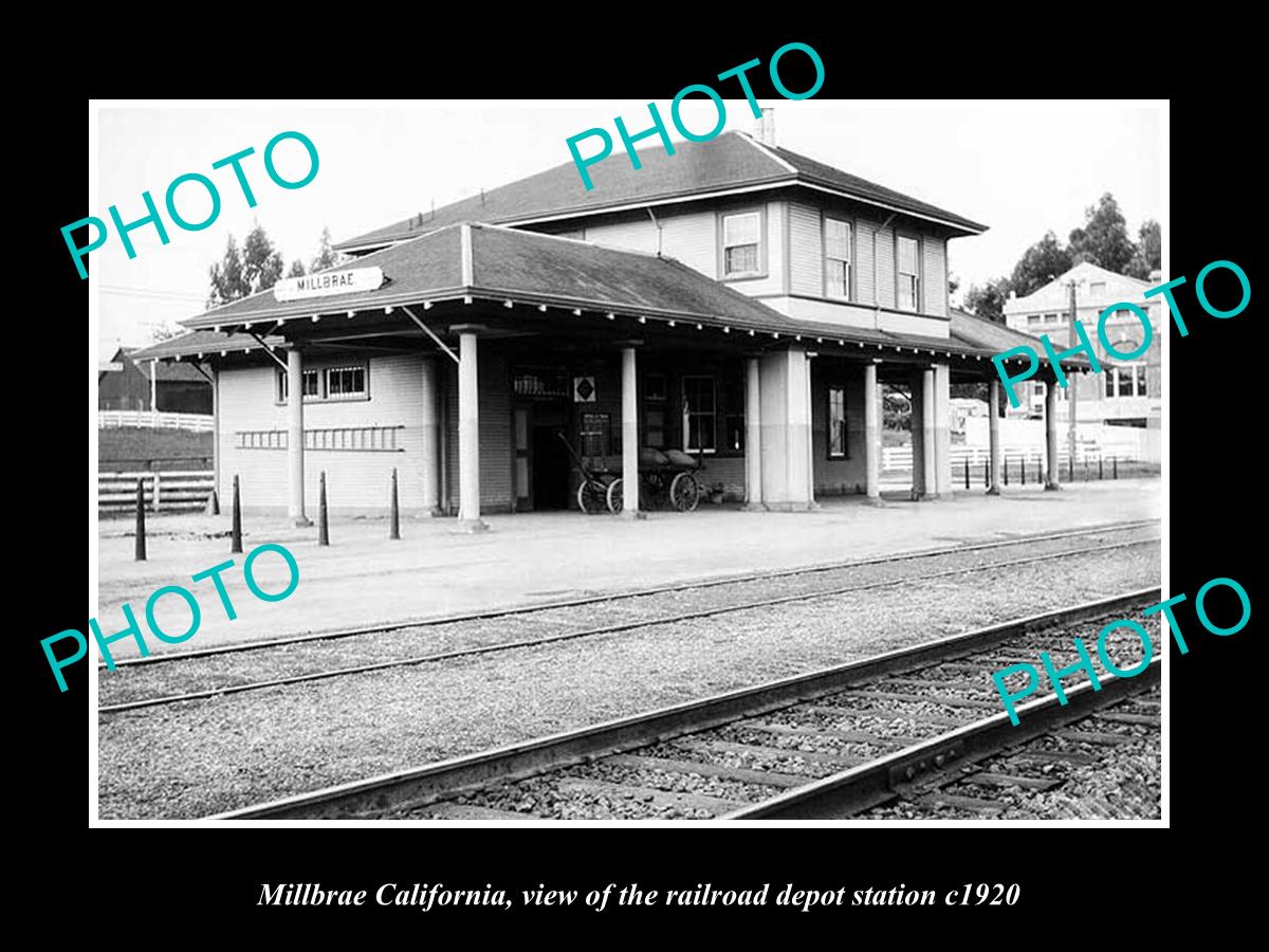 OLD LARGE HISTORIC PHOTO OF MILLBRAE CALIFORNIA, THE RAILROAD DEPOT STATION 1920