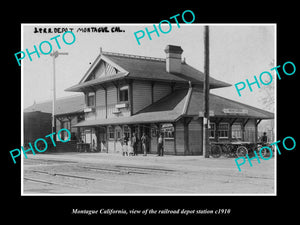 OLD LARGE HISTORIC PHOTO OF MONTAGUE CALIFORNIA, RAILROAD DEPOT STATION c1910