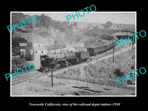 OLD LARGE HISTORIC PHOTO OF NEWCASTLE CALIFORNIA, RAILROAD DEPOT STATION c1910