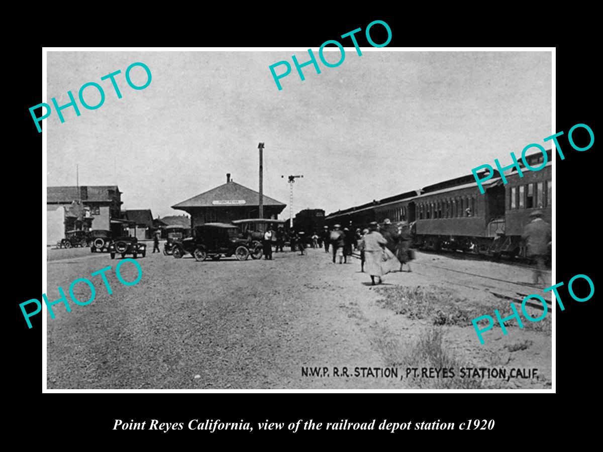 OLD LARGE HISTORIC PHOTO OF POINT REYES CALIFORNIA, THE RAILROAD DEPOT c1920