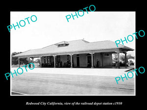 OLD LARGE HISTORIC PHOTO OF REDWOOD CITY CALIFORNIA, THE RAILROAD DEPOT c1930