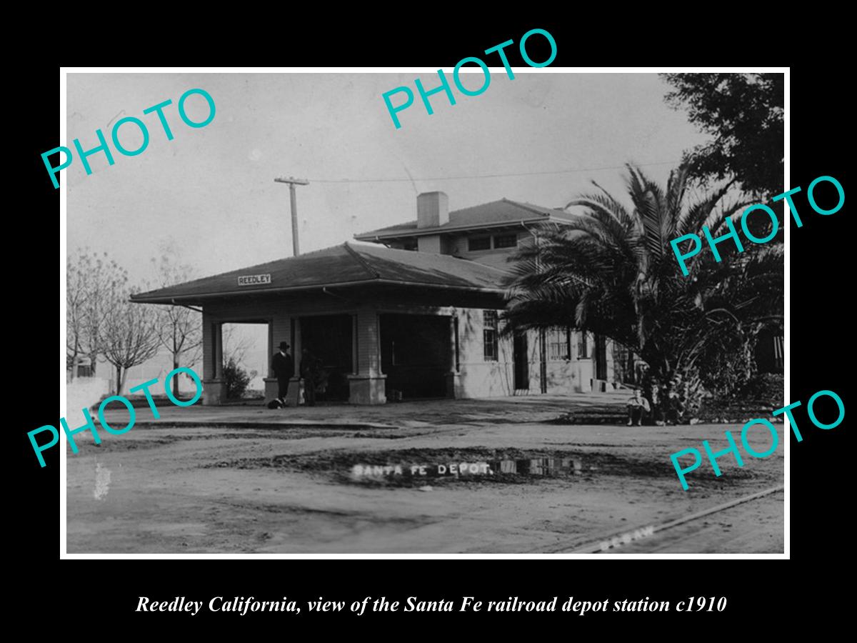 OLD LARGE HISTORIC PHOTO OF REEDLEY CALIFORNIA, SF RAILROAD DEPOT STATION c1910