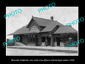 OLD HISTORIC PHOTO OF RIVERSIDE CALIFORNIA, THE CASA BLANCA RAILROAD DEPOT c1920