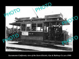 OLD LARGE HISTORIC PHOTO OF SACREMENTO CALIFORNIA, THE SACTO RAILROAD CAR c1900