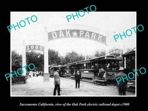 OLD LARGE HISTORIC PHOTO OF SACRAMENTO CALIFORNIA, OAK PARK RAILROAD DEPOT c1900