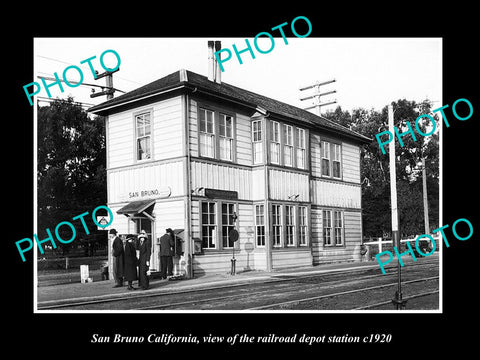 OLD LARGE HISTORIC PHOTO OF SAN BRUNO CALIFORNIA, RAILROAD DEPOT STATION c1920