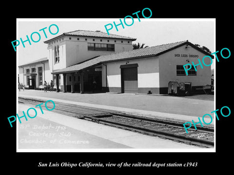 OLD LARGE HISTORIC PHOTO OF SAN LUIS OBISPO CALIFORNIA, THE RAILROAD DEPOT c1943