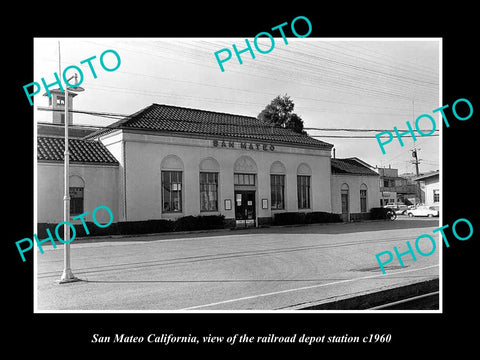 OLD LARGE HISTORIC PHOTO OF SAN MATEO CALIFORNIA, RAILROAD DEPOT STATION c1960