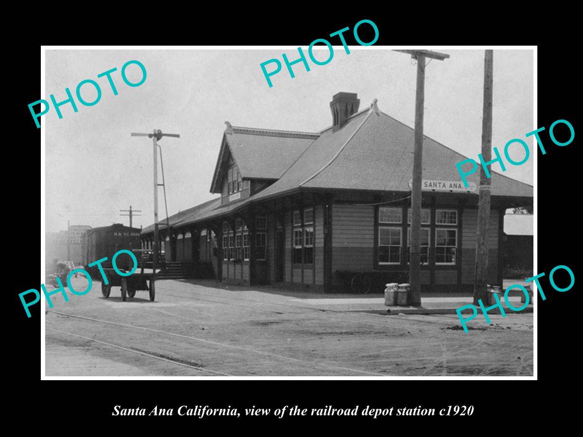 OLD LARGE HISTORIC PHOTO OF SANTA ANA CALIFORNIA, RAILROAD DEPOT STATION c1920