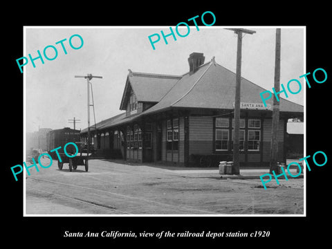 OLD LARGE HISTORIC PHOTO OF SANTA ANA CALIFORNIA, RAILROAD DEPOT STATION c1920