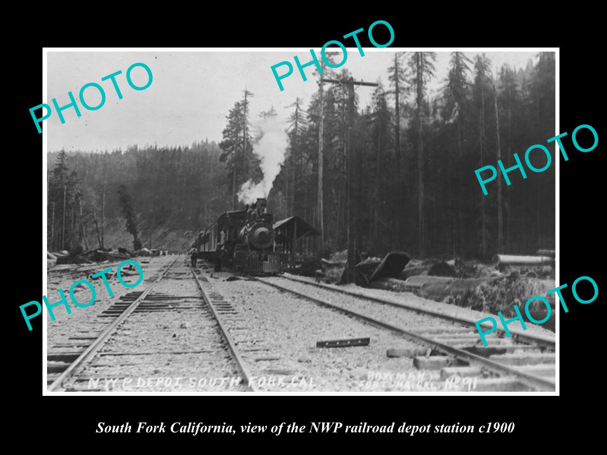 OLD LARGE HISTORIC PHOTO OF SOUTH FORK CALIFORNIA, RAILROAD DEPOT STATION c1900