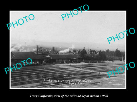 OLD LARGE HISTORIC PHOTO OF TRACY CALIFORNIA, THE RAILROAD DEPOT STATION c1920