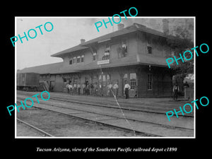 OLD LARGE HISTORIC PHOTO OF TUCSON ARIZONA, THE RAILROAD DEPOT STATION c1890