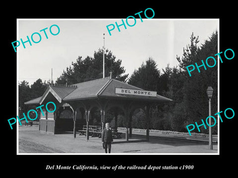 OLD LARGE HISTORIC PHOTO OF DEL MONTE CALIFORNIA, RAILROAD DEPOT STATION c1900