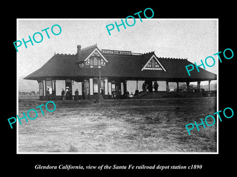 OLD LARGE HISTORIC PHOTO OF GLENDORA CALIFORNIA, SANTA FE RAILROAD DEPOT c1890