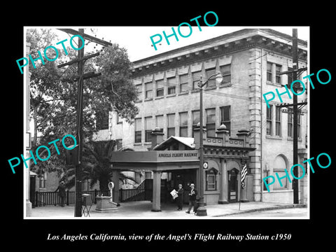 OLD LARGE HISTORIC PHOTO OF LOS ANGELES CALIFORNIA, ANGELS FLIGHT STATION c1950