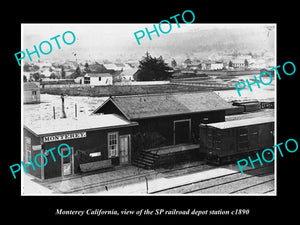 OLD LARGE HISTORIC PHOTO OF MONTEREY CALIFORNIA, THE SP RAILROAD DEPOT c1890