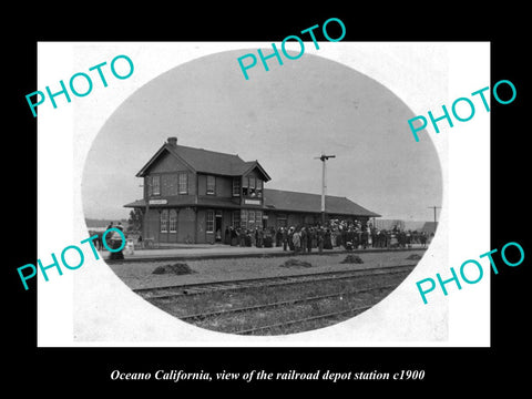 OLD LARGE HISTORIC PHOTO OF OCEANO CALIFORNIA, THE RAILROAD DEPOT STATION c1900