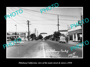 OLD LARGE HISTORIC PHOTO OF PITTSBURG CALIFORNIA, THE MAIN St & STORES c1950