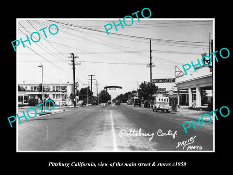 OLD LARGE HISTORIC PHOTO OF PITTSBURG CALIFORNIA, THE MAIN St & STORES c1950