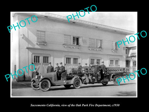 OLD LARGE HISTORIC PHOTO OF SACRAMENTO CALIFORNIA, OAK PARK FIRE DEPARTMENT 1930