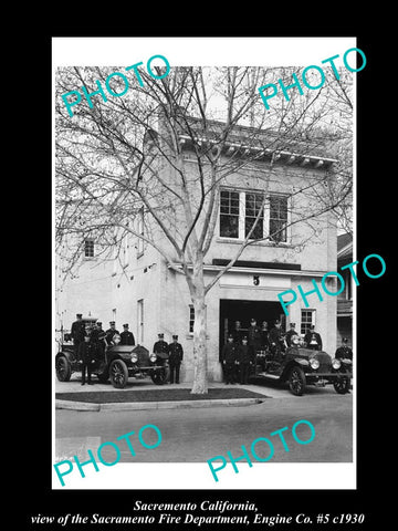 OLD LARGE HISTORIC PHOTO OF SACRAMENTO CALIFORNIA, THE No 5 FIRE STATION c1930