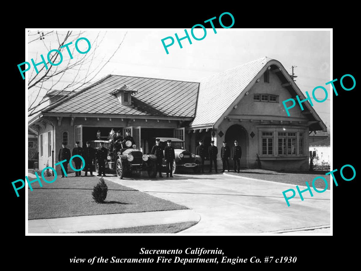 OLD LARGE HISTORIC PHOTO OF SACRAMENTO CALIFORNIA, THE No 7 FIRE STATION c1930