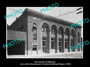 OLD LARGE HISTORIC PHOTO OF SACRAMENTO CALIFORNIA, NORTHERN RAILROAD DEPOT c1930