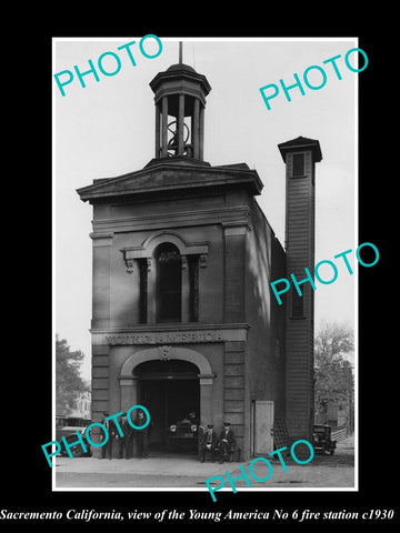 OLD HISTORIC PHOTO OF SACRAMENTO CALIFORNIA, YOUNG AMERICA FIRE STATION c1930