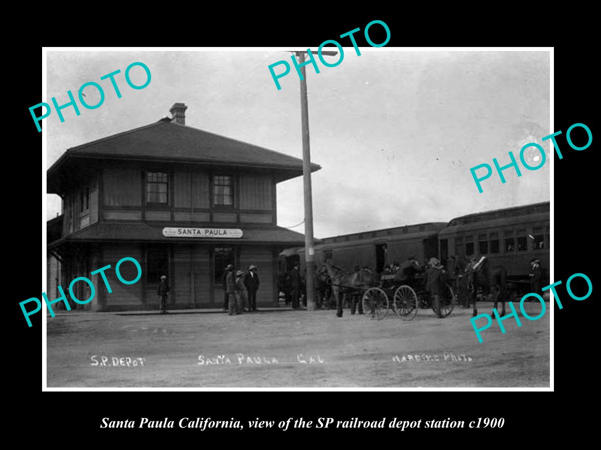 OLD LARGE HISTORIC PHOTO OF SANTA PAULA CALIFORNIA, THE SP RAILROAD DEPOT c1900