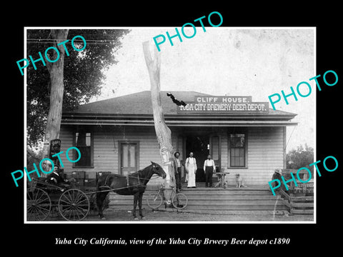 OLD LARGE HISTORIC PHOTO OF YUBA CITY CALIFORNIA, THE YUBA CITY BEER DEPOT c1890