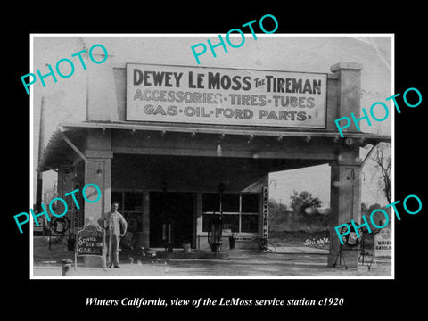 OLD LARGE HISTORIC PHOTO OF WINTERS CALIFORNIA, THE LE MOSS SERVICE STATION 1920