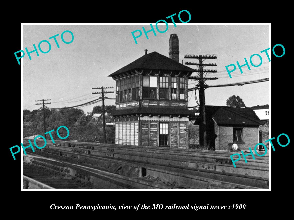 OLD LARGE HISTORIC PHOTO OF CRESSON PENNSYLVANIA, MO RAILROAD SIGNAL TOWER c1900