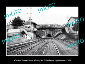 OLD LARGE HISTORIC PHOTO OF CRESSON PENNSYLVANIA, UN RAILROAD SIGNAL TOWER c1900