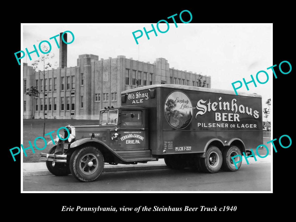 OLD LARGE HISTORIC PHOTO OF ERIE PENNSYLVANIA, THE STEINHAUS BEER TRUCK c1940