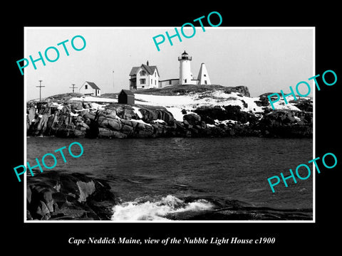 OLD LARGE HISTORIC PHOTO OF CAPE NEDDICK MAINE, THE NUBBLE LIGHT HOUSE c1900