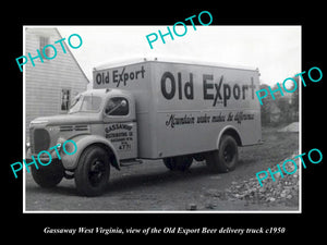 OLD LARGE HISTORIC PHOTO OF GASSAWAY WEST VIRGINIA, OLD EXPORT BEER TRUCK c1950